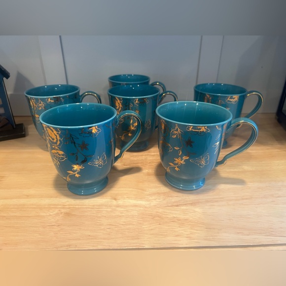 Coffee cups turquoise & gold set/6 pieces - Picture 4 of 6
